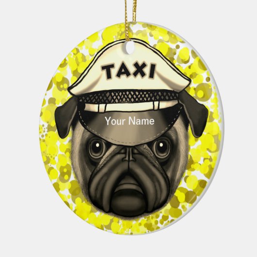 Taxi Pug Keramisch Ornament (Links)