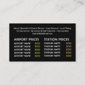 Taxi Sign, Taxi Cab Firm, prijslijst Visitekaartje (Achterkant)