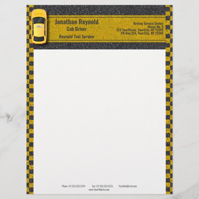 Taxi Yellow Business Cab Driver Service Briefhoofd (Voorkant)
