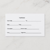 Taxicab-ontvangst Visitekaartje (Achterkant)