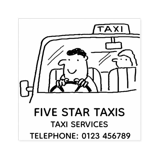 Taxichauffeur achter het stuur rubberstempel (Afrduk)