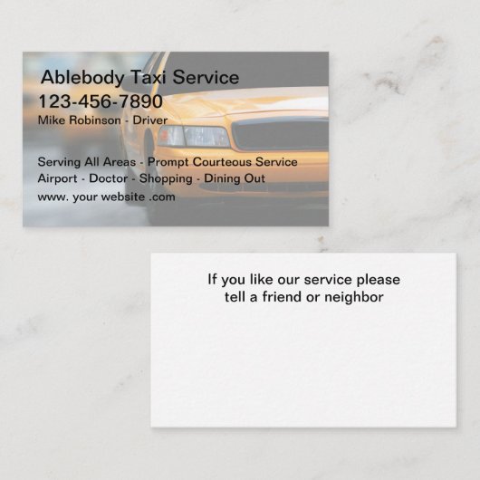 Taxichauffeur Eenvoudig vervoer Visitekaartjes (Voorkant / Achterkant)