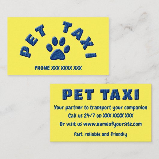 taxidenim voor gezelschapsdieren visitekaartje (Voorkant / Achterkant)