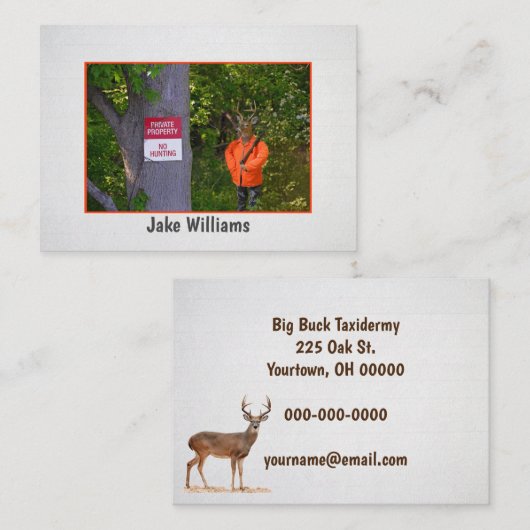 Taxidermist Big Buck Hunter met pistool Visitekaartje (Voorkant / Achterkant)