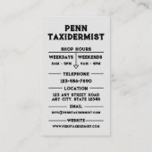 Taxidermist Visitekaartje (Achterkant)