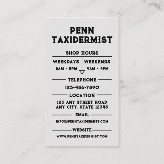 Taxidermist Visitekaartje (Achterkant)