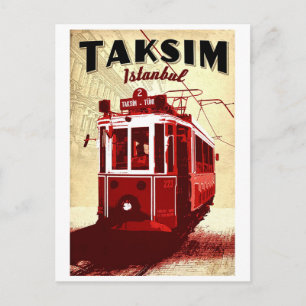 Taxim, rode tram, Istanbul, Turkije, vintage reis Briefkaart