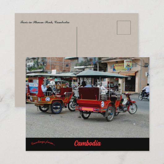 Taxi's naar Phnom Penh Cambodja Briefkaart (Voorkant / Achterkant)