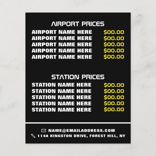 Taxischild Reflectie, Taxibedrijf en Prijslijst Flyer (Achterkant)