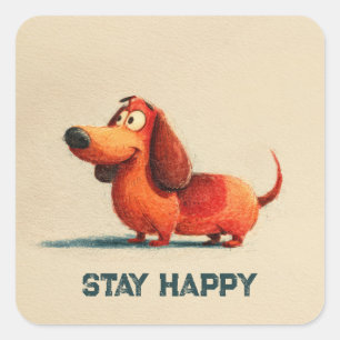 Tay Happy Dog – Schattige positieve citaat kunst Vierkante Sticker