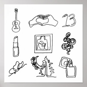 Taylor Eras Minimalist Line Art Album Poster