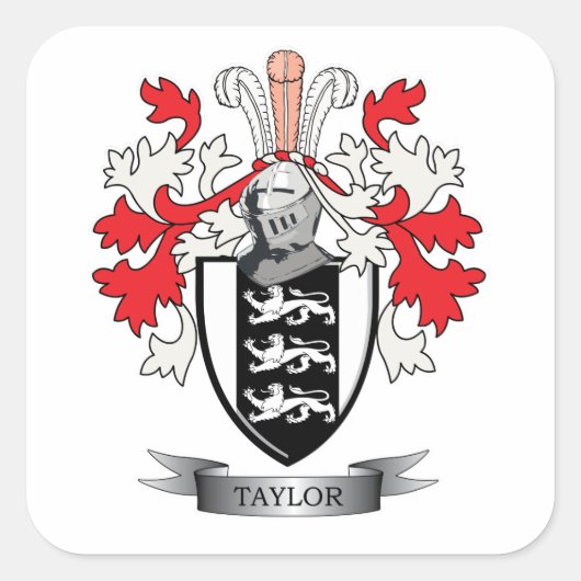 Taylor Family Crest Coat of Arms Vierkante Sticker (Voorkant)