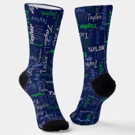 Taylor gepersonaliseerde naam groene blauwe grijze sokken