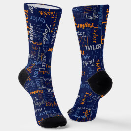 Taylor gepersonaliseerde naam oranje blauw grijs sokken