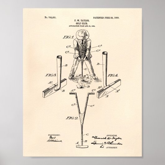 Taylor Golf Club 1905 Patent Art - Old Peper Poster (Voorkant)