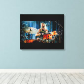 Taylor Hawkins die de drums op het Canvas drukt (Insitu (Houten vloer))