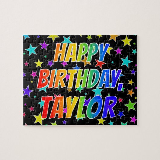 "TAYLOR" voornaam, geun "HAPPY BIRTHDAY" Legpuzzel (Horizontaal)