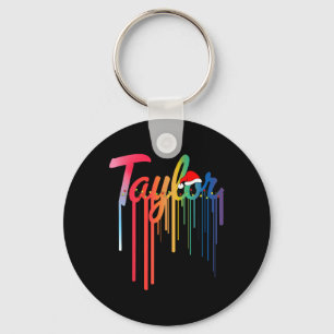 Taylor Voornaam Santa Hat Kleurrijke Print Taylor Sleutelhanger