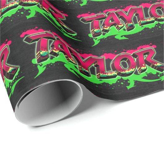 Taylor Vorname Name Graffiti red green Cadeaupapier (Rol Hoek)