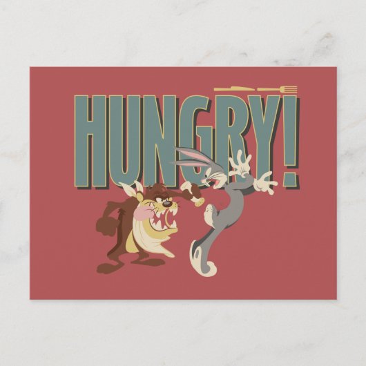 TAZ™ & BUGS BUNNY™ "Hungry" Briefkaart (Voorkant)
