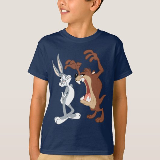 TAZ™ en BUGS BUNNY™ zijn niet eens aan elkaar geko T-shirt (Voorkant)