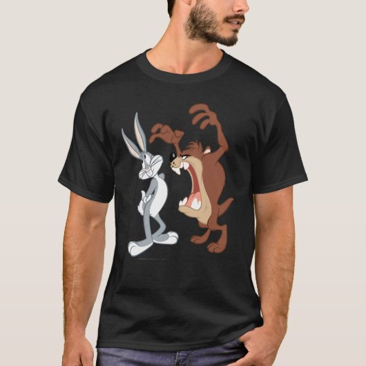 TAZ™ en BUGS BUNNY™ zijn niet eens aan elkaar geko T-shirt (Voorkant)