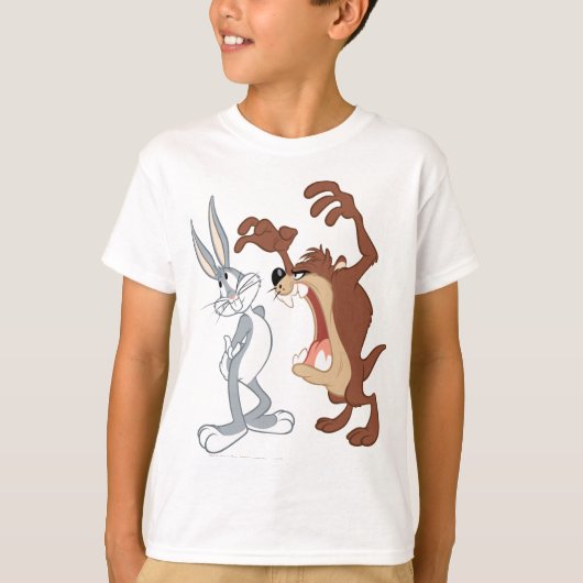 TAZ™ en BUGS BUNNY™ zijn niet eens aan elkaar geko T-shirt (Voorkant)