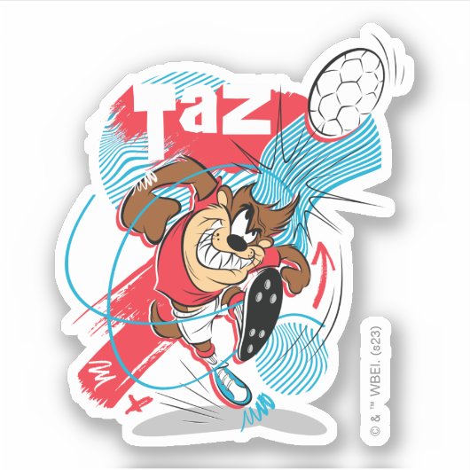TAZ™ Headbutting Voetbal Sticker (Voorkant)