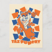 TAZ™ Hungry Smashing Through Checker Briefkaart (Voorkant)
