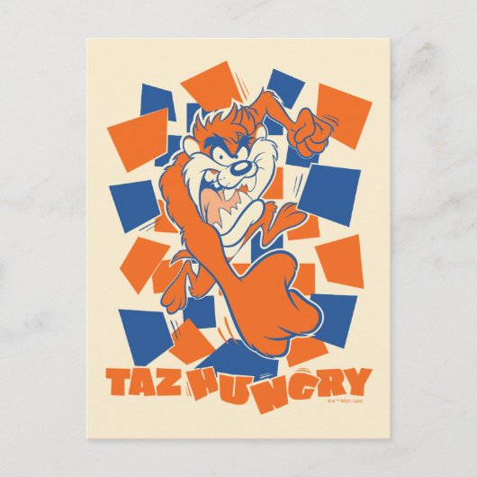 TAZ™ Hungry Smashing Through Checker Briefkaart (Voorkant)