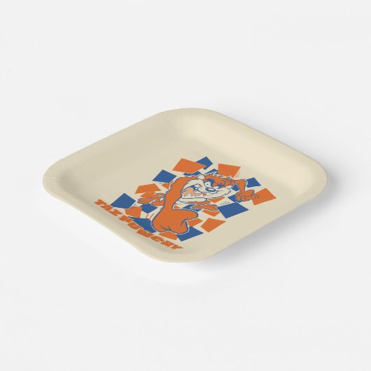 TAZ™ Hungry Smashing Through Checker Papieren Bordje (Gebogen)