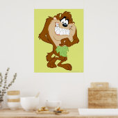 TAZ™ met een blad in zijn hand Poster (Keuken)
