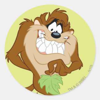 TAZ™ met een blad Ronde Sticker
