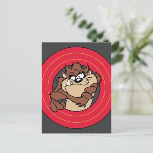 TAZ™ via LOONEY TUNES™ cirkels Briefkaart (Staand voorkant)