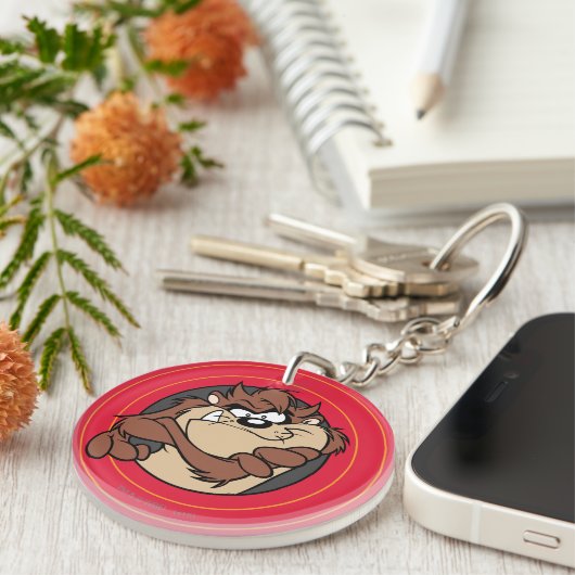 TAZ™ via LOONEY TUNES™ cirkels Sleutelhanger (Voorkant Rechts)