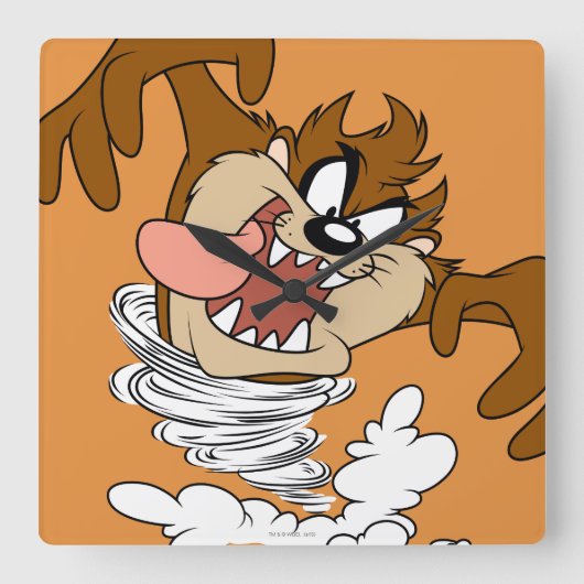 TAZ™ Whirling Tornado Vierkante Klok (Voorkant)