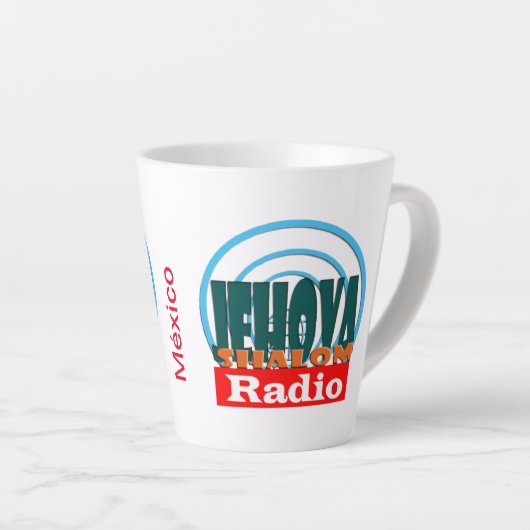Taza chica café Radio Jehova Shalom México Latte Mok (Rechterhoek)