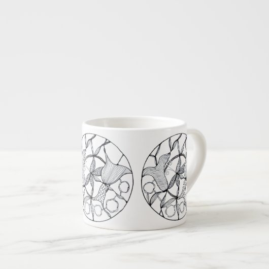 Taza con diseño de flores y mariposa abstracta espresso kop (Voorkant rechts)