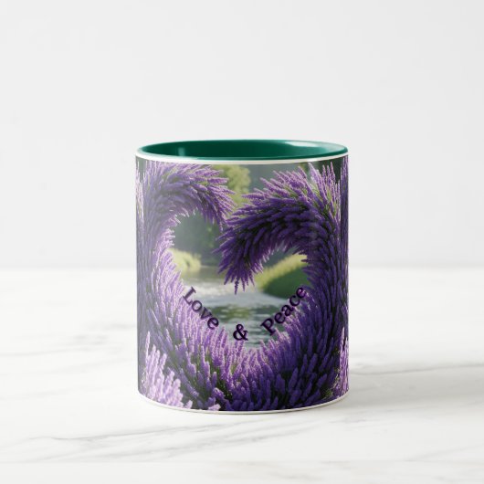 Taza con diseño de lavanda – Love and Peace  Tweekleurige Koffiemok (Center)