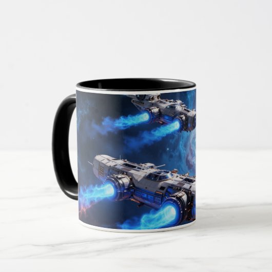 Taza con nave entrando en agujer interdimensional mok (Voorkant links)