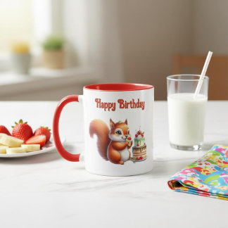 Taza Cumpleaños Ardillita con Torta  Mok