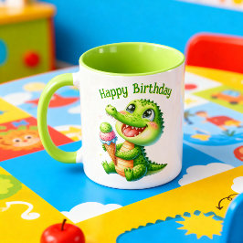 Taza Cumpleaños Cocodrilo Kawaii con Helado Mok