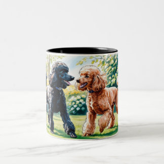 Taza de cerámica con dos caniches juguetones  tweekleurige koffiemok
