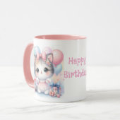 Taza de Cumpleaños con Gatito y Globos  Mok (Voorkant links)