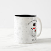 Taza de muñeco de nieve navideño personalizada tweekleurige koffiemok (Voorkant rechts)