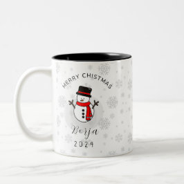 Taza de muñeco de nieve navideño personalizada tweekleurige koffiemok