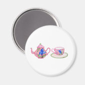 Taza de te floral azul y rosa magneet (Voorkant / Achterkant)