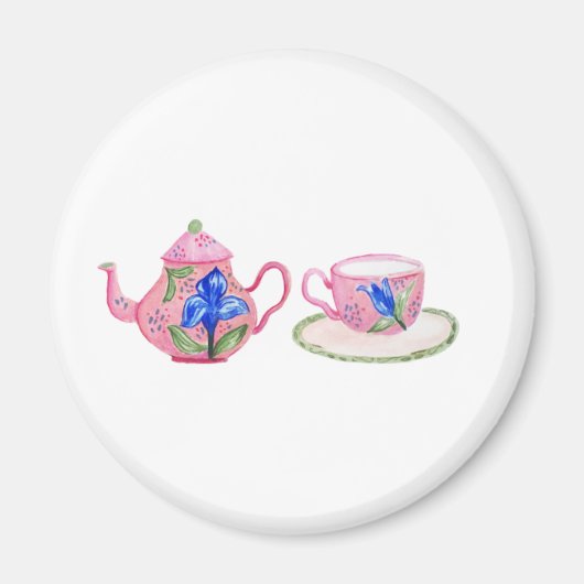 Taza de te floral azul y rosa magneet (Voorkant)