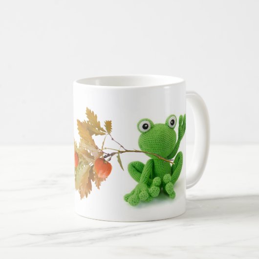 Taza de una rana muy verde de crochet koffiemok (Voorkant rechts)