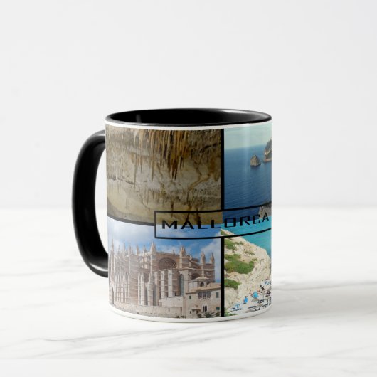 taza fotomontaje de Mallorca - Majorca en negro Mok (Voorkant links)